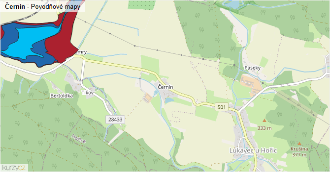 Černín - záplavové mapy stoleté vody