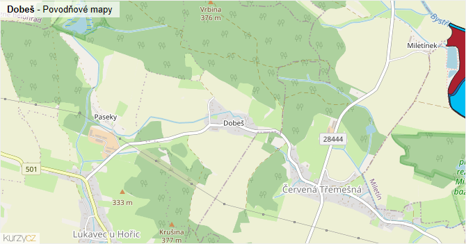 Dobeš - záplavové mapy stoleté vody