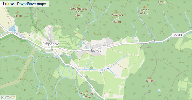 Lukov - záplavové mapy stoleté vody