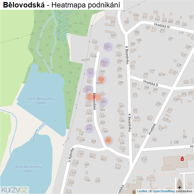 Mapa Bělovodská - Firmy v ulici.