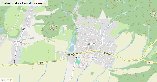 Bělovodská - záplavové mapy stoleté vody