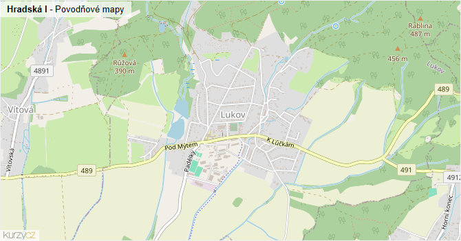 Hradská I - záplavové mapy stoleté vody