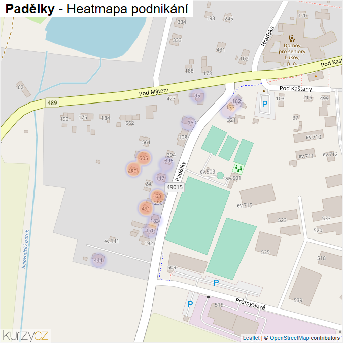 Mapa Padělky - Firmy v ulici.