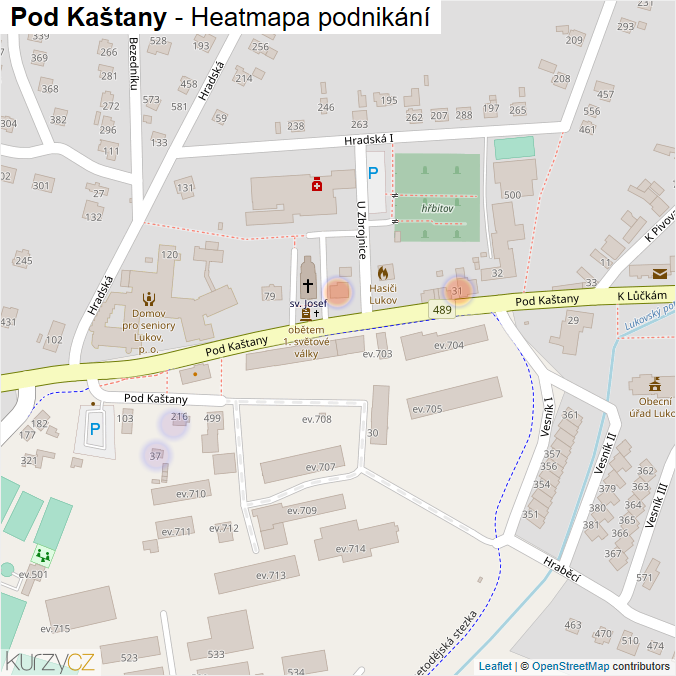 Mapa Pod Kaštany - Firmy v ulici.