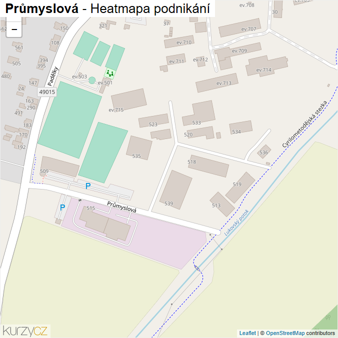 Mapa Průmyslová - Firmy v ulici.