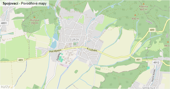 Spojovací - záplavové mapy stoleté vody