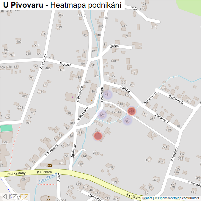 Mapa U Pivovaru - Firmy v ulici.