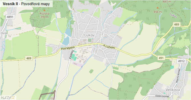 Vesník II - záplavové mapy stoleté vody