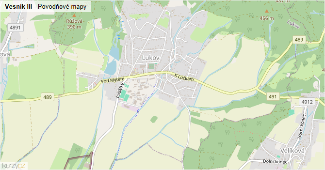 Vesník III - záplavové mapy stoleté vody