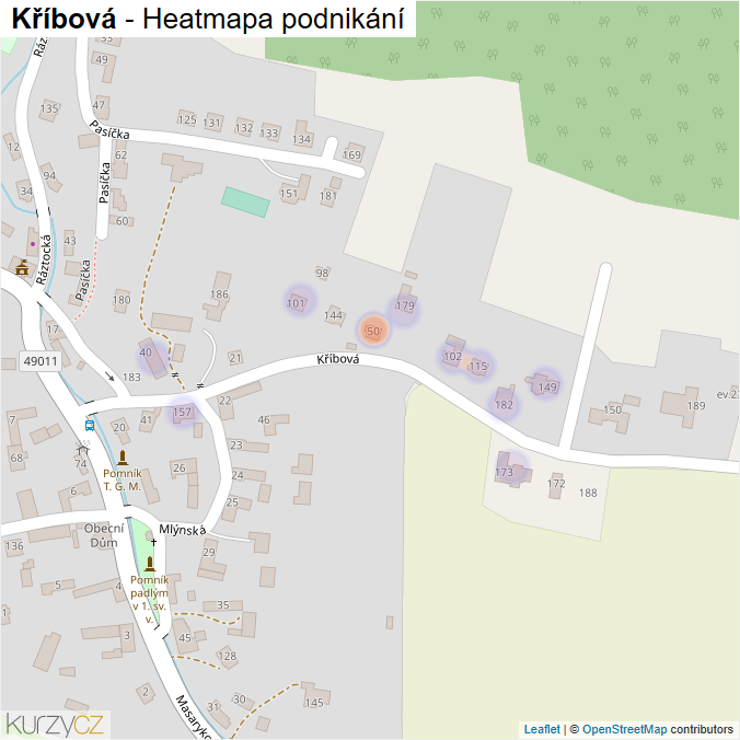 Mapa Kříbová - Firmy v ulici.