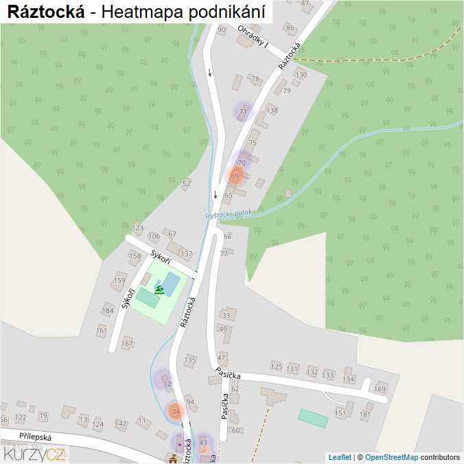Mapa Ráztocká - Firmy v ulici.