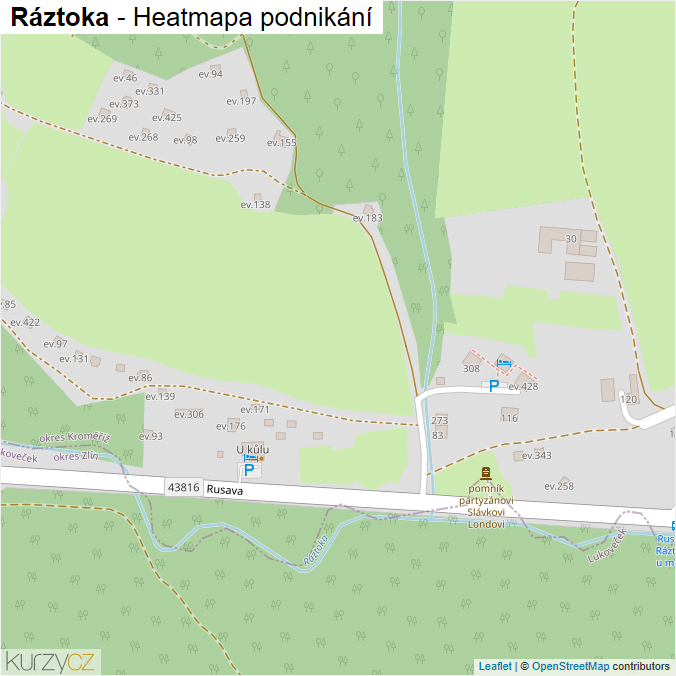 Mapa Ráztoka - Firmy v ulici.