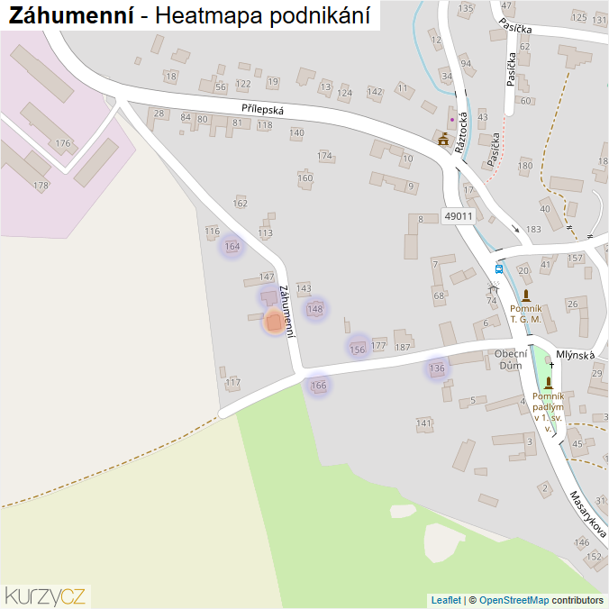 Mapa Záhumenní - Firmy v ulici.