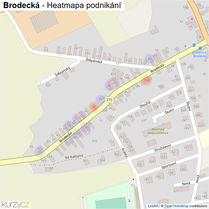 Mapa Brodecká - Firmy v ulici.