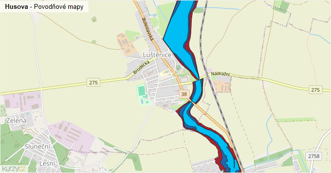 Husova - záplavové mapy stoleté vody