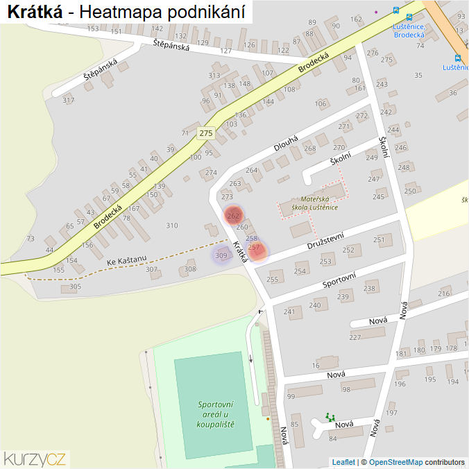 Mapa Krátká - Firmy v ulici.