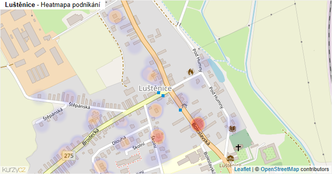Luštěnice - mapa podnikání