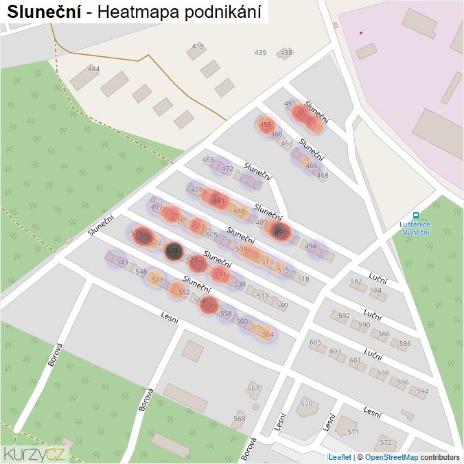 Mapa Sluneční - Firmy v ulici.