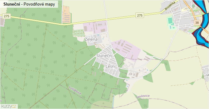Sluneční - záplavové mapy stoleté vody