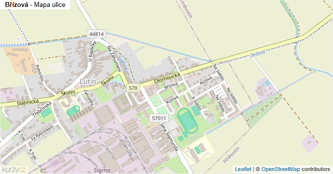 Břízová - mapa ulice