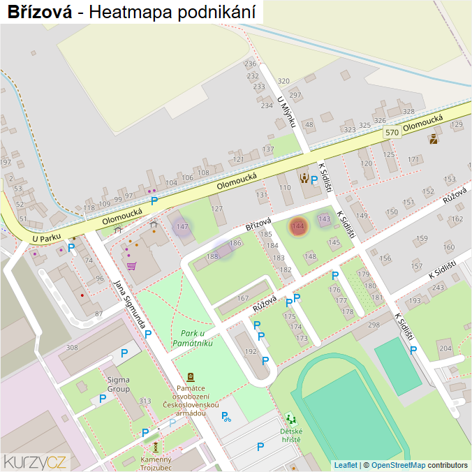 Mapa Břízová - Firmy v ulici.