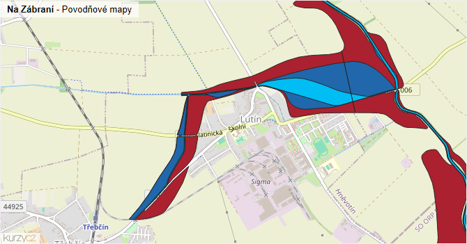 Na Zábraní - záplavové mapy stoleté vody