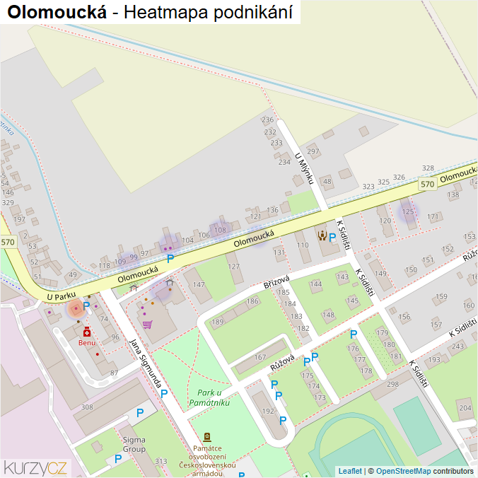 Mapa Olomoucká - Firmy v ulici.