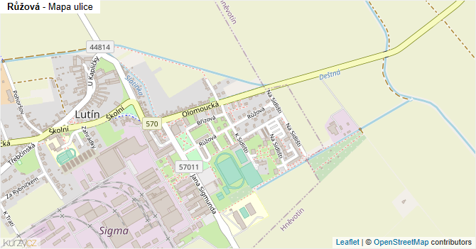 Růžová - mapa ulice