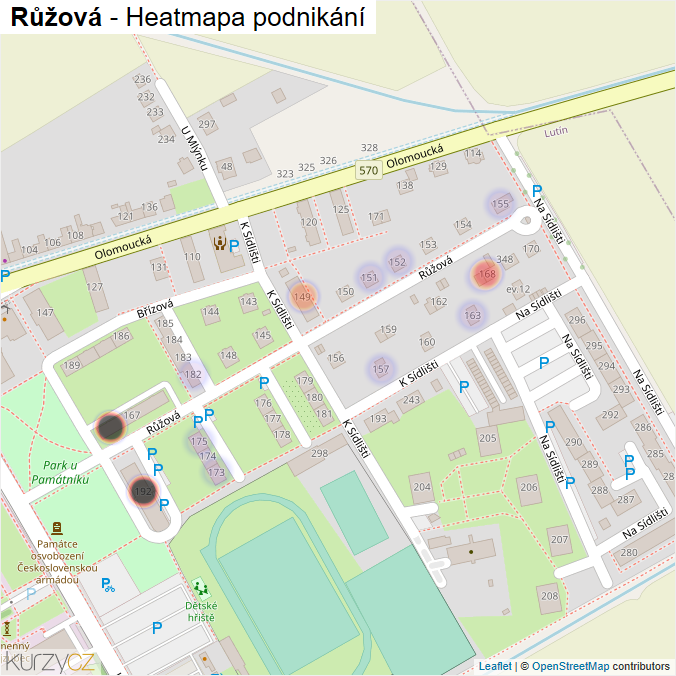 Mapa Růžová - Firmy v ulici.