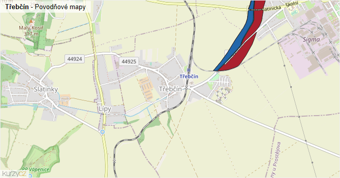 Třebčín - záplavové mapy stoleté vody