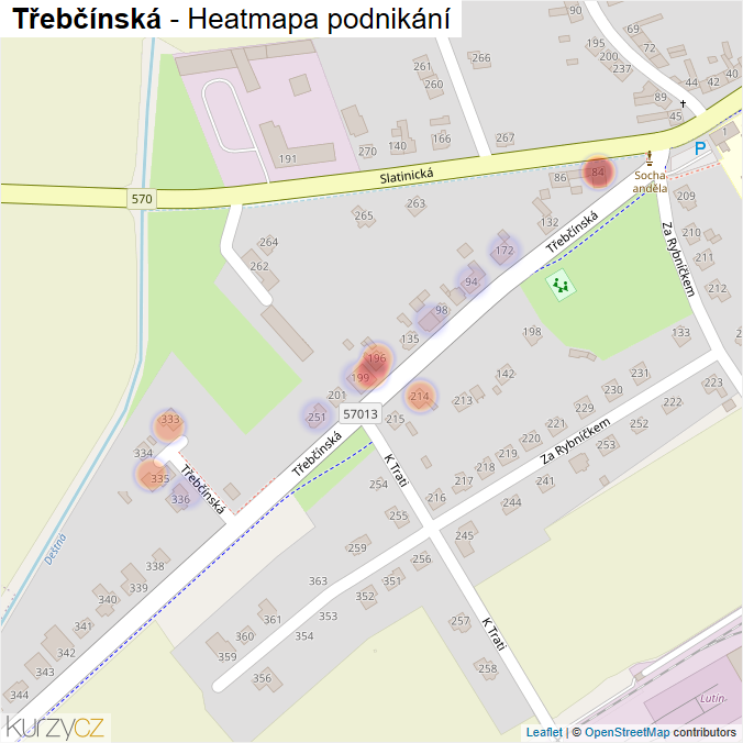 Mapa Třebčínská - Firmy v ulici.