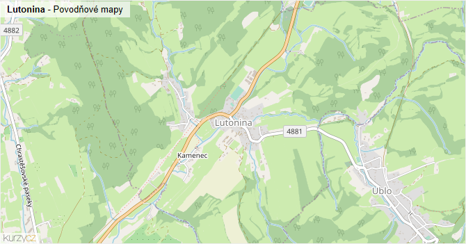 Lutonina - záplavové mapy stoleté vody