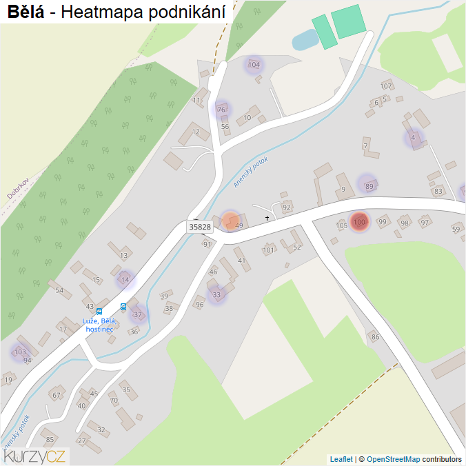 Mapa Bělá - Firmy v části obce.