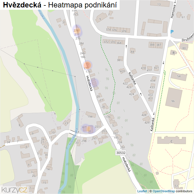 Mapa Hvězdecká - Firmy v ulici.