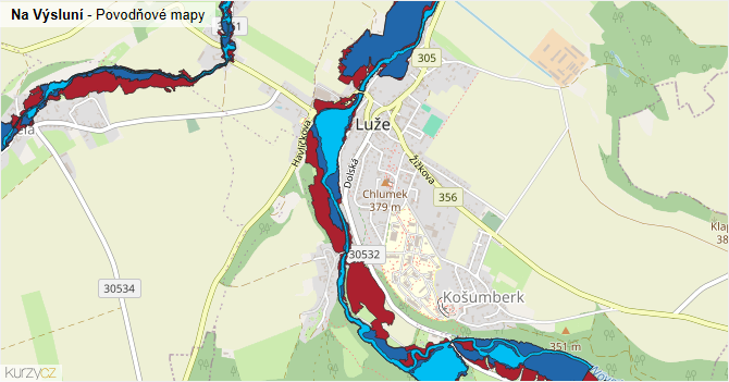 Na Výsluní - záplavové mapy stoleté vody