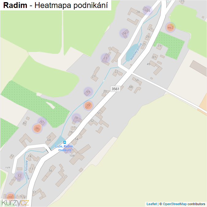 Mapa Radim - Firmy v části obce.