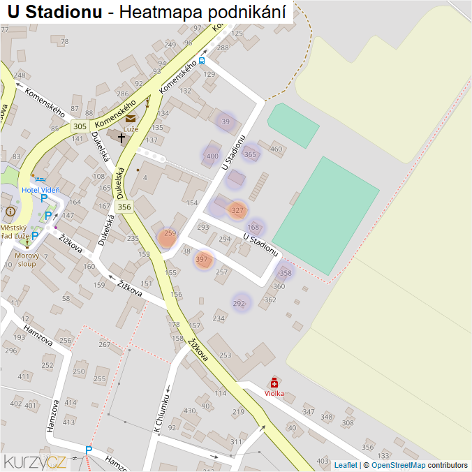 Mapa U Stadionu - Firmy v ulici.