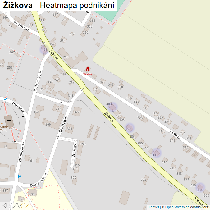Mapa Žižkova - Firmy v ulici.