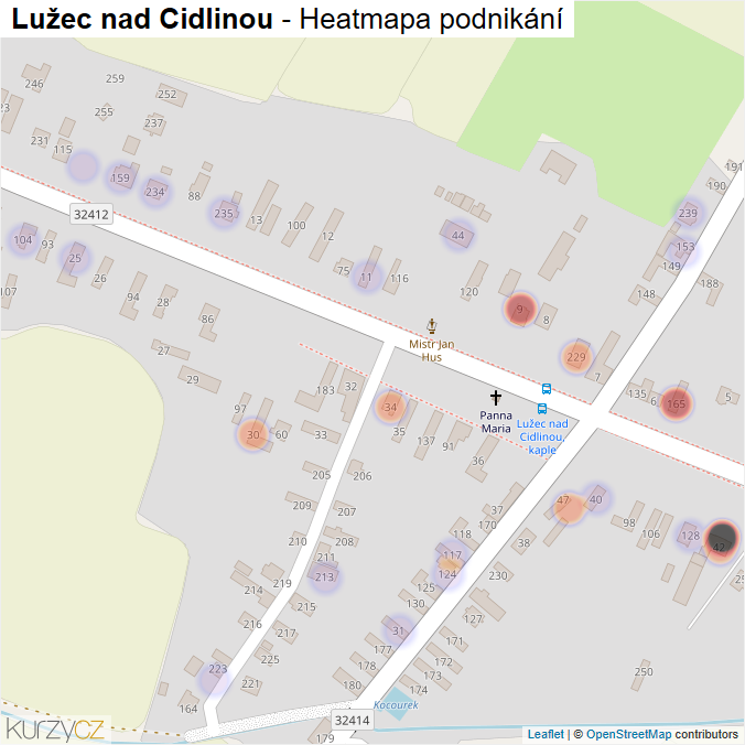 Mapa Lužec nad Cidlinou - Firmy v části obce.