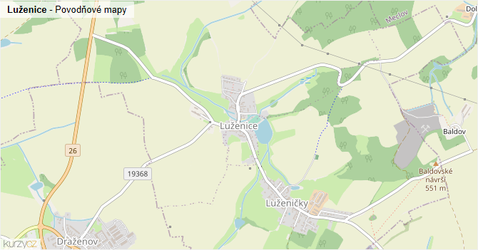 Luženice - záplavové mapy stoleté vody