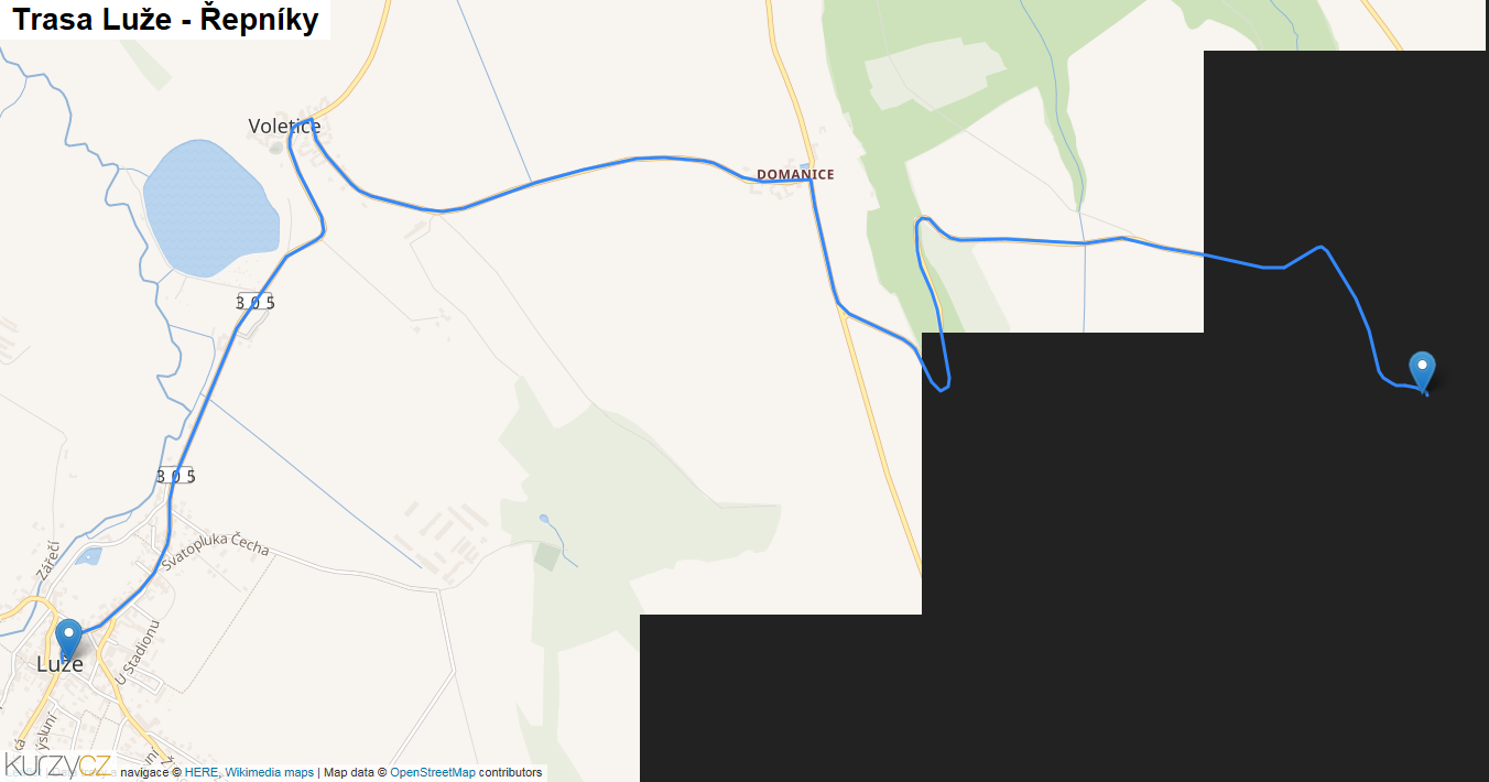 Luže-Řepníky, mapa trasy