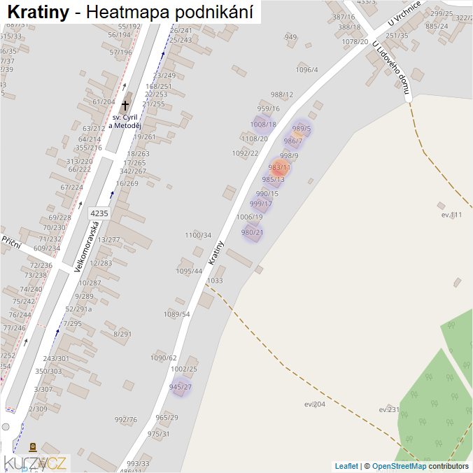 Mapa Kratiny - Firmy v ulici.