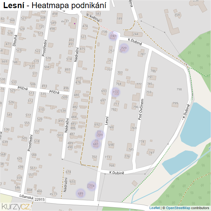 Mapa Lesní - Firmy v ulici.
