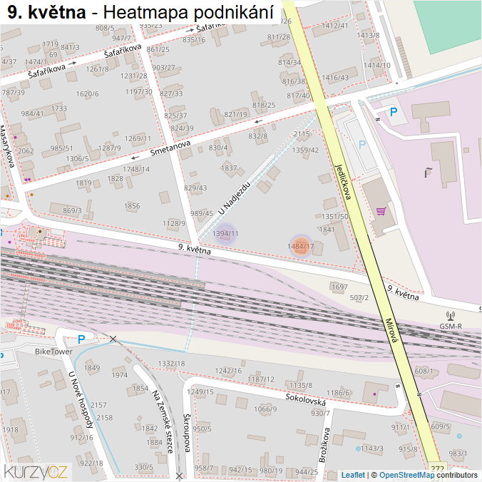 Mapa 9. května - Firmy v ulici.