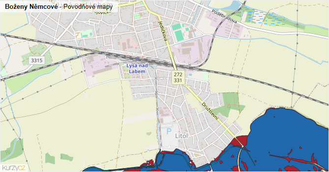 Boženy Němcové - záplavové mapy stoleté vody