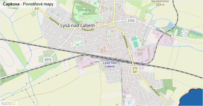 Čapkova - záplavové mapy stoleté vody