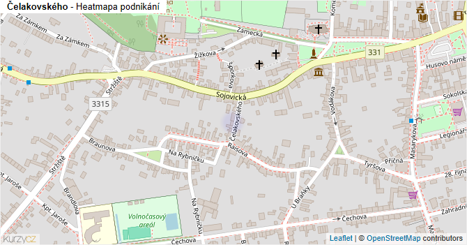 Čelakovského - mapa podnikání