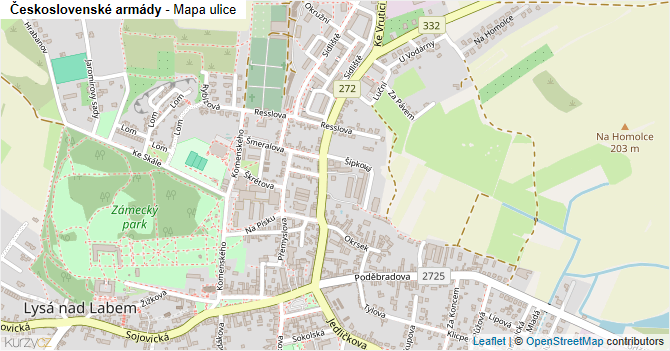 Československé armády - mapa ulice