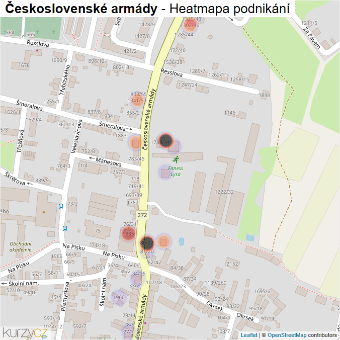 Mapa Československé armády - Firmy v ulici.