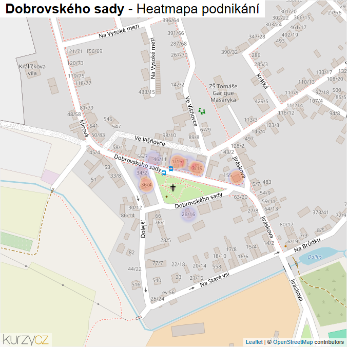 Mapa Dobrovského sady - Firmy v ulici.